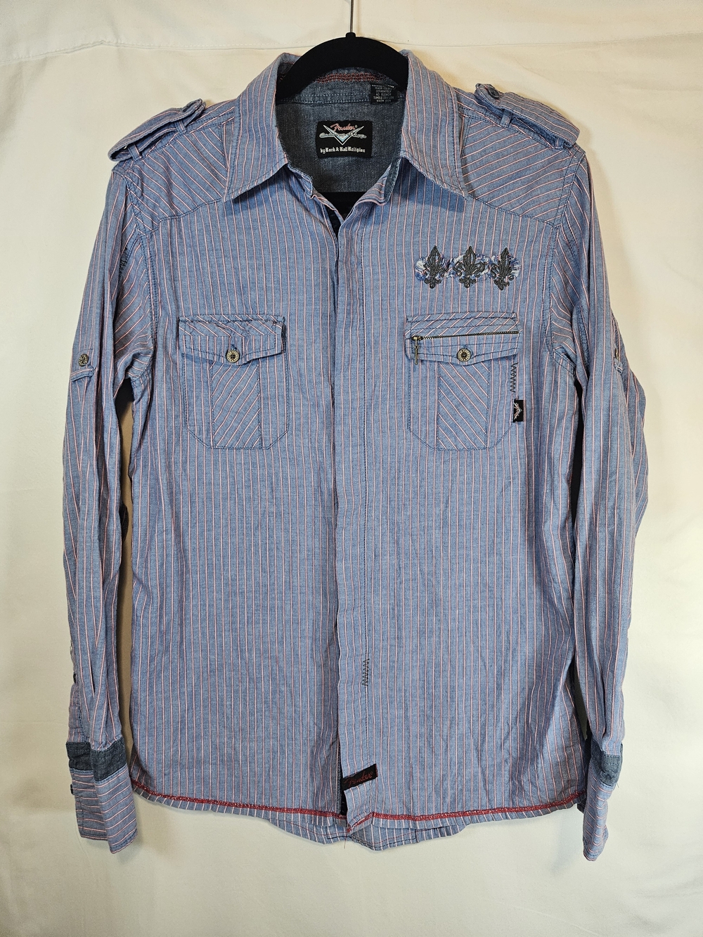 Fender By Rock And Roll Religion Light Blue Button-Down Shirt with Pinstripes